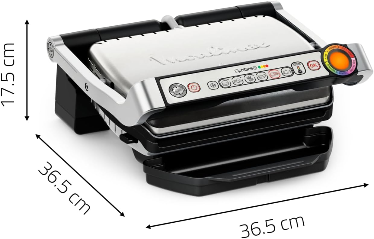 Moulinex Optigrill+ XL, Griglia Elettrica da Interno Ideale per Cucinare Carne, Pesce e Verdure, Indicatore di Cottura e 9 Programmi Automatici, Piastre Antiaderenti, GI722D