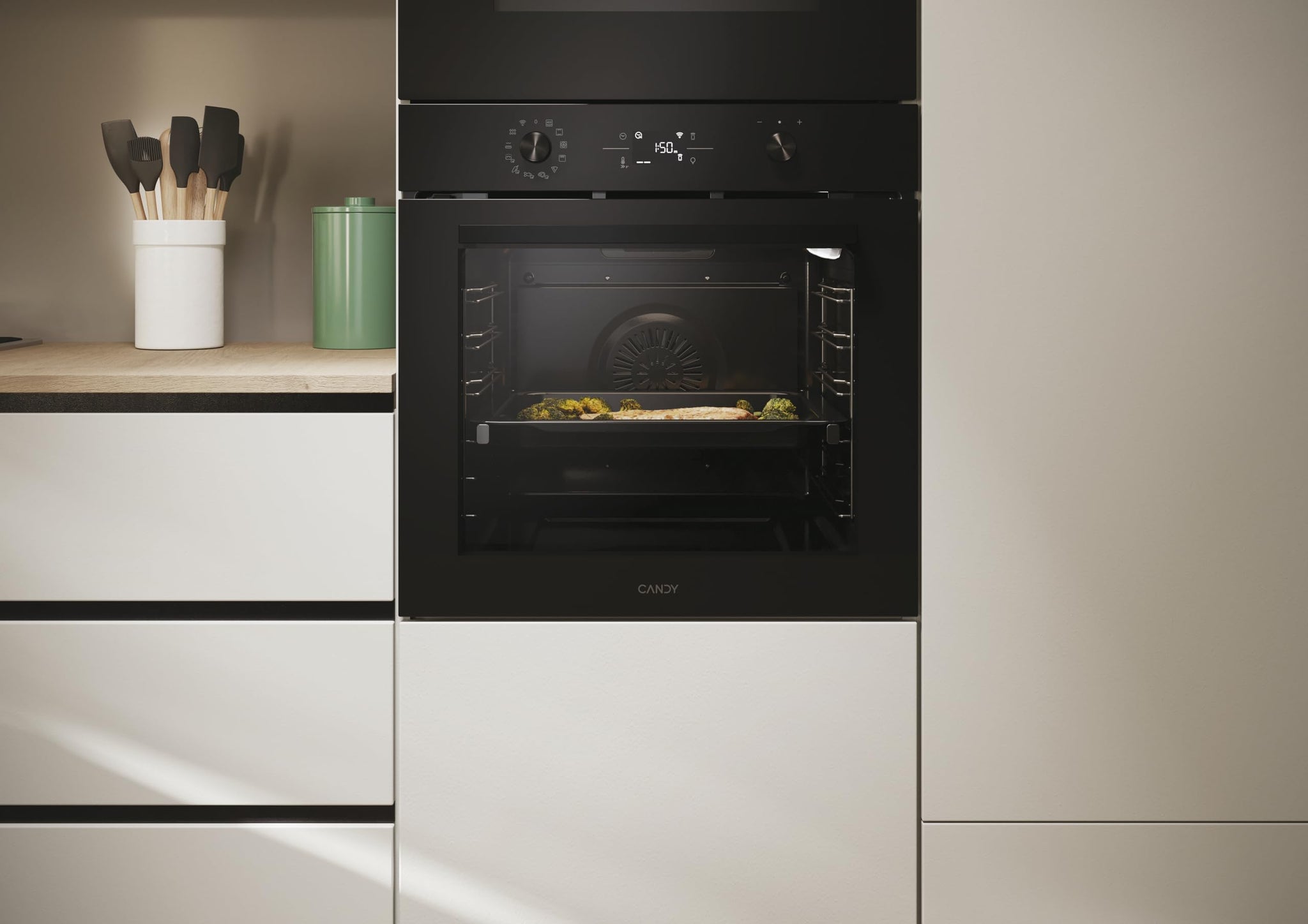 Candy C-Bake 600 CA6 NP5B3EHTB, forno multifunzione, 78 l, Wi-Fi, 2 vassoi e 1 griglia, pulizia idrolitica, convezione + ventilatore, 12 funzioni, comandi push&pull, porta doppia vetro, Full black