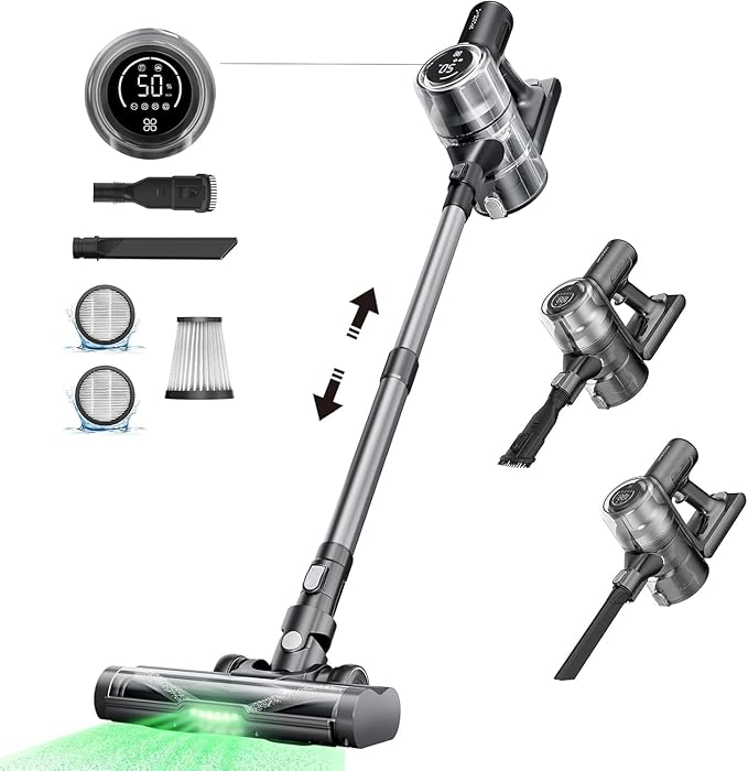 Proscenic P13 Aspirapolvere Senza Fili 550W/45KPA, Scopa Elettrica Senza Fili Potente con Antigroviglio, Autonomia Max 45min, 1,2L Aspirapolvere Senza Filo per Pavimenti/Tappeti/Peli Animali