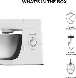 Kenwood KVC3100S Impastatrice Planetaria Chef, Robot da Cucina Mixer, 1000 W, 4.6 Litri, Acciaio, Metallo, Argento