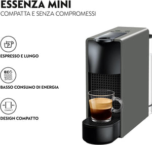 Nespresso Mini macchina da caffè a capsule Krups XN110BRD Essenza | 0,6 L | 19 bar | modalità risparmio energetico | grigio | classe energetica A
