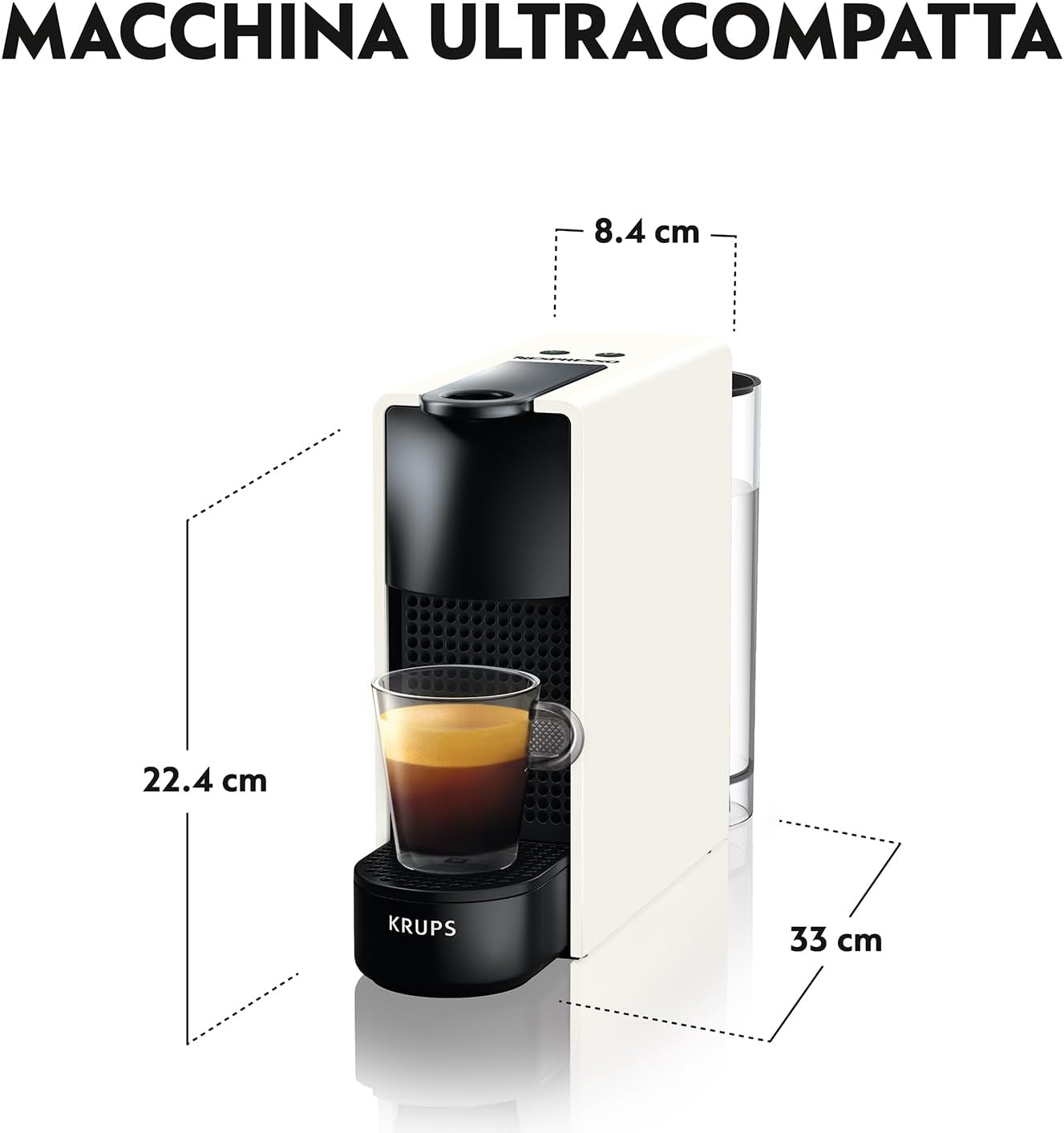 Nespresso Essenza Mini XN1101, Macchina da Caffè Krups, 2 Lunghezze, Eco Mode, Bianco