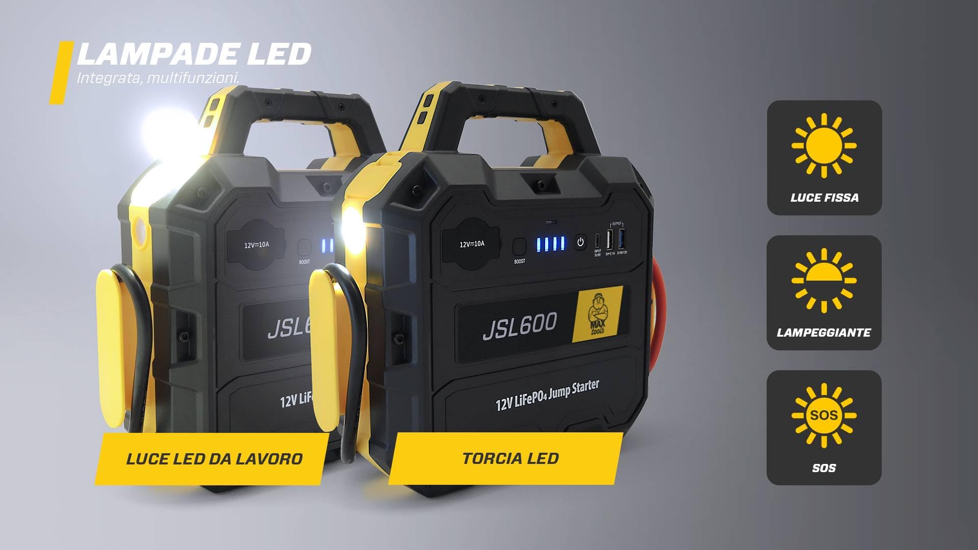 MAXTOOLS JSL400 Avviamento d’Emergenza Professionale per Automobile 2400 A per Veicoli Diesel e a Benzina di Grandi Dimensioni, Potente e Sicuro a 12 V, Batteria al Litio Esterna con USB