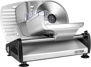 Ostba SL518 Affettatrice Elettrica Professionale da Casa, Diametro 19 cm, 150 W, Acciaio Inossidabile, Spessore Max 15 mm, Blocco di sicurezza, Multifunzione, Universale, Argento
