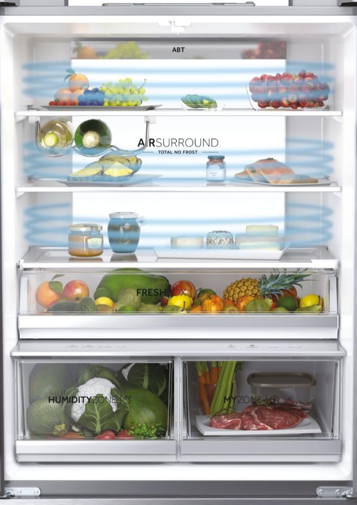 Haier HFW7819EWMP - Frigorifero congelatore, porta francese/fronte in acciaio inox, 539 litri, MyZone Plus/Humidity Zone/distributore d'acqua, Smart Home