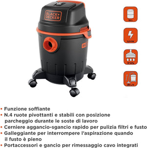 BLACK+DECKER Aspiratore Solidi e Liquidi BXVC20PE (1200 W, 20 l)