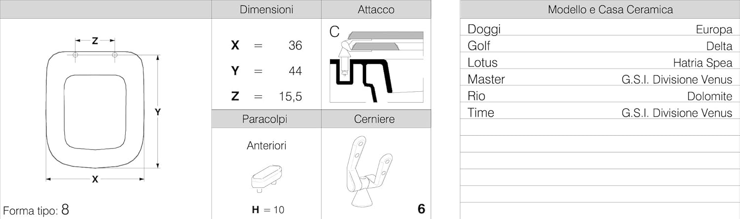 Si Dolomite EM804 Sedile Copriwater Dedicato, MDF, Bianco Lucido, 44 x 36 x 4 cm