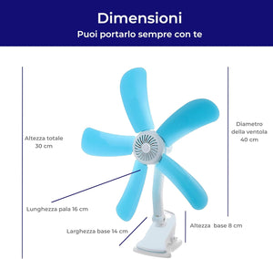 AntDau71® - Piccolo Ventilatore elettrico con Pinza e Doppio Snodo dotato di 5 Pale per Tavolo Scrivania Casa Letto Ufficio