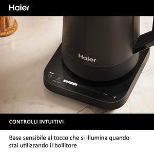 Haier Bollitore I-Master Serie 5, Acciaio inox, Capacità 1,7 L, 7 livelli di temperatura 40-100, Funzione Keep Warm, Bollitura per tazza singola, 2000 W [Nero]