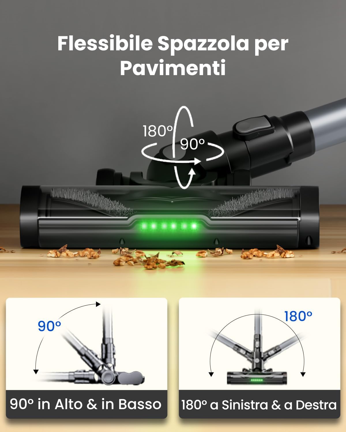 Proscenic P13 Aspirapolvere Senza Fili 550W/45KPA, Scopa Elettrica Senza Fili Potente con Antigroviglio, Autonomia Max 45min, 1,2L Aspirapolvere Senza Filo per Pavimenti/Tappeti/Peli Animali