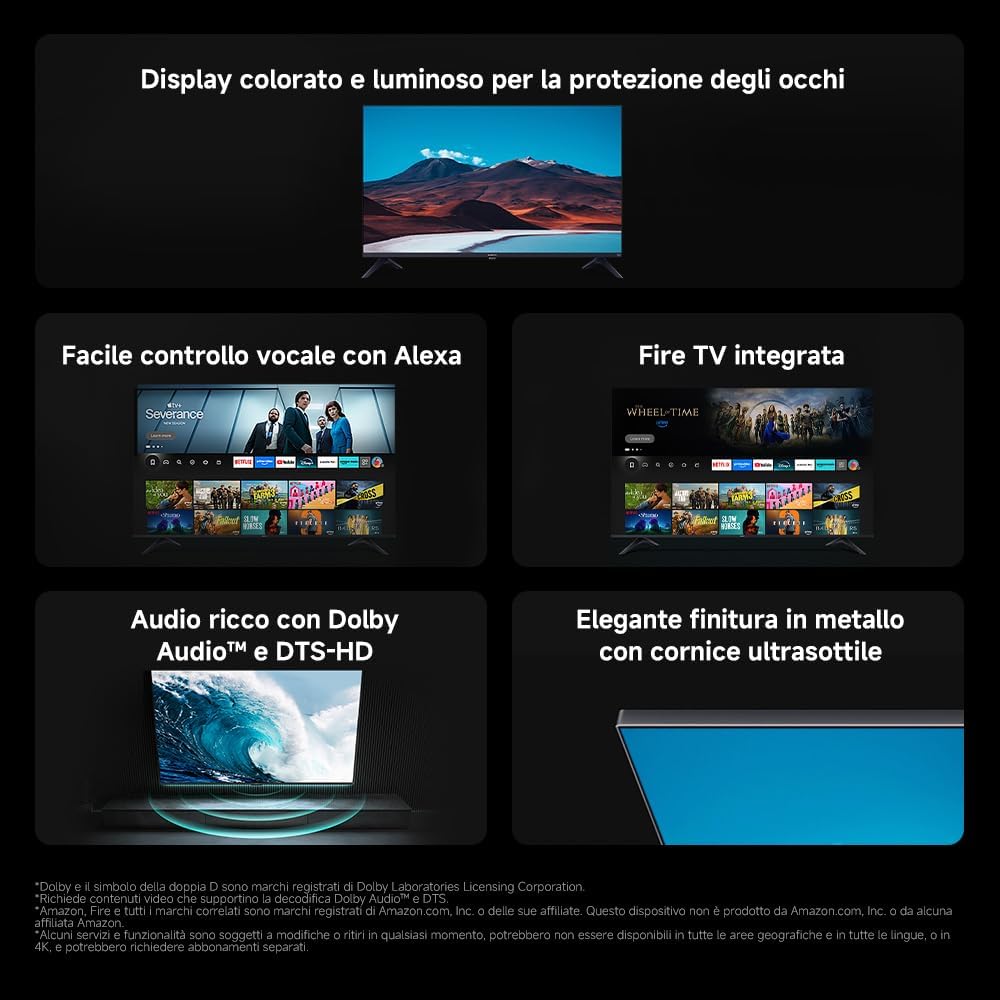 Xiaomi TV F 32, 32 pollici (81 cm), HD, Smart TV, Fire TV,Triple Tuner DVB-C/S/S2/T/T2, Dolby Audio, DTS Virtual:X, DTS-HD, Controllo Vocale Alexa, Compatibile con Apple AirPlay