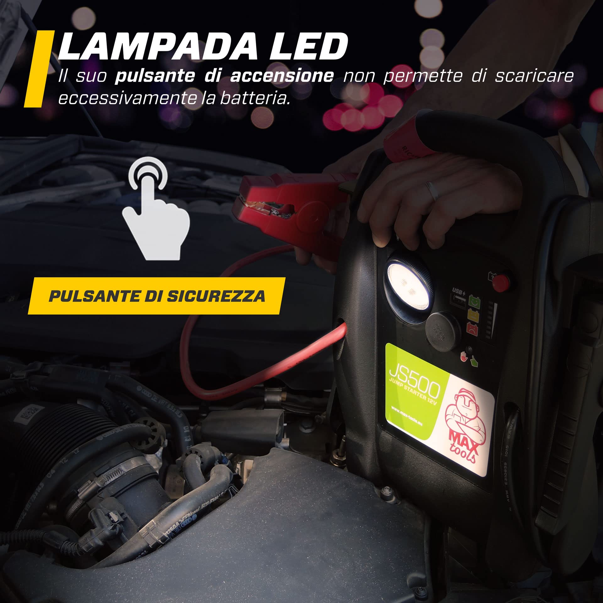 MAXTOOLS JSL400 Avviamento d’Emergenza Professionale per Automobile 2400 A per Veicoli Diesel e a Benzina di Grandi Dimensioni, Potente e Sicuro a 12 V, Batteria al Litio Esterna con USB