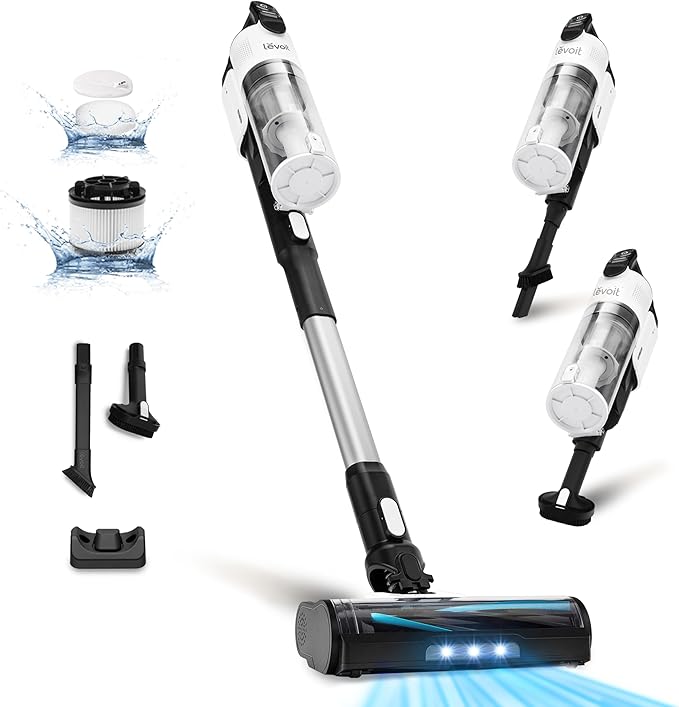 LEVOIT Aspirapolvere Senza Fili Antigroviglio e Leggero, Fino a 50 Minuti con 3 Modalità, Luce LED, Filtrazione a 99,9%, 4 in 1 Scopa Elettrica Senza Fili per Animali, Pavimento, Auto, 180W