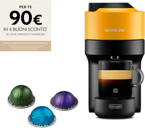 De'Longhi Nespresso Vertuo Pop ENV90.Y, Macchina Caffè a Capsule con Tecnologia Centrifusion, 4 Formati in Tazza, Incluso Set di Benvenuto con 12 Capsule, 1260W, Mango Yellow