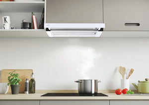 Candy CBT625/2W/1, Campana Telescopica 60 CM, 2 Livelli di Potenza, 332,1M3/H, Filtri al Carbonio, Pannello Alluminio Antigasso, Illuminazione a LED, 64DB, Inox