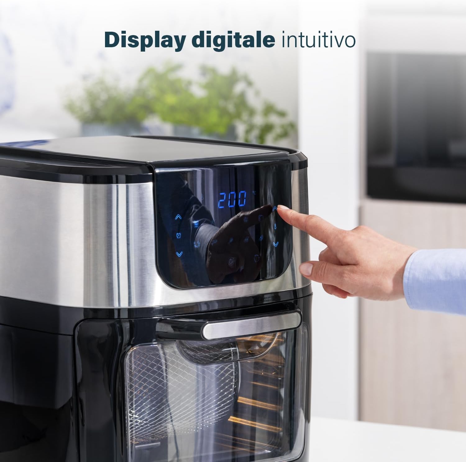 Princess Friggitrice ad Aria Forno Deluxe – 11 L – 1800 W – Schermo tattile digitale – 10 programmi preimpostati – Girapollo e cestello inclusi – Acciaio inossidabile – 182075