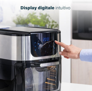 Princess Friggitrice ad Aria Forno Deluxe – 11 L – 1800 W – Schermo tattile digitale – 10 programmi preimpostati – Girapollo e cestello inclusi – Acciaio inossidabile – 182075