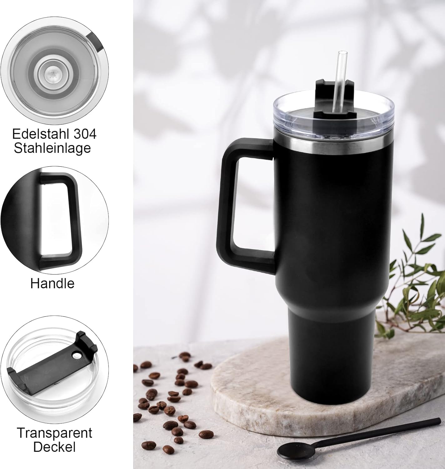 40oz 1200 ml Doppia Bottiglia per Vuoto in Acciaio Inossidabile Tazza Termica a Doppia Parete, Termica in Acciaio inox, con Cannucce Tgazza da Viaggio Tazza Termica per Auto Ufficio