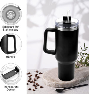 40oz 1200 ml Doppia Bottiglia per Vuoto in Acciaio Inossidabile Tazza Termica a Doppia Parete, Termica in Acciaio inox, con Cannucce Tgazza da Viaggio Tazza Termica per Auto Ufficio