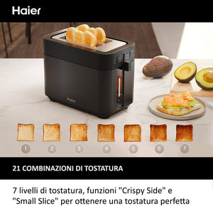 Tostapane I-Master Serie 5 Haier, Acciaio Inossidabile, 2 Fessure Profonde, Leva High Lift, Programmi Dedicati, 1150 W [Nero]