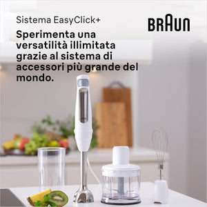 Braun MultiQuick7 MQ7035I, 5 ANNI DI ASSISTENZA, Potenza 1000W, Frullatore a immersione, Tecnologia Splash Control, Frusta a Filo in Acciaio, Tritatutto da 500ml, Bicchiere senza BPA 600ml, Bianco