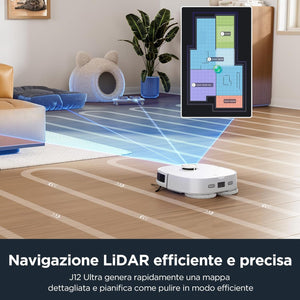 EUREKA J12 Ultra Robot Aspirapolvere e Lavapavimenti con Stazione, Evitamento Ostacoli AI 3D, Autosvuotante per 75 Giorni, Autopulente, Autoasciugante del mocio a 55°C, Navigazione LiDAR, WiFi