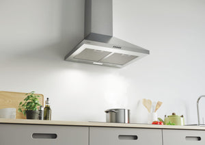 Candy CCE116-1XGG, cappa aspirante 60 cm, 3 livelli di potenza, 25 W, 285 M3/H, filtri al carbonio, 2 pannelli in alluminio antigraffio, illuminazione a LED, 52 dB, classe A, acciaio inossidabile
