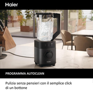 Haier Frullatore I-Master Serie 5, Funzione Ice Crush, Smoothie, 5 velocità variabili, pulizia automatica, caraffa in vetro da 1,7 L, Personal Jug 0,6 1200 W [Nero]