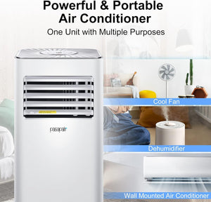 Pasapair Condizionatore Portatile,7000BTU/h,2KW,28㎡/88m³,3-in-1 Aria Climatizzatore Portatile,Raffreddamento,Ventilatore,Deumidificazione,65 Decibel Basso Rumore per Casa,LED