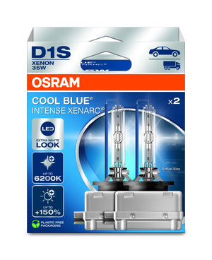 OSRAM XENARC COOL BLUE INTENSE D1S, +150% more brightness, up to 6,200K, xenon headlight lamp, LED look, Hanging folding box (2 lamps)