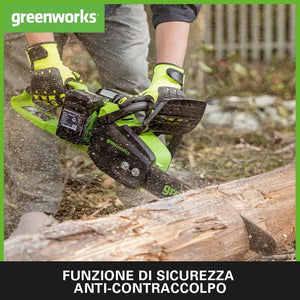 Greenworks 48V(2x24V) Motosega a Batteria con Motore Brushless, Lunghezza Barra 14 Pollice (35cm), Velocità Catena 20m/s, con due 4Ah e Caricabatterie Gemello, Garanzia 3 Anni-GD24X2CS36K4X