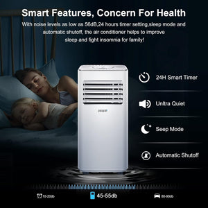 Pasapair Condizionatore Portatile,7000BTU/h,2KW,28㎡/88m³,3-in-1 Aria Climatizzatore Portatile,Raffreddamento,Ventilatore,Deumidificazione,65 Decibel Basso Rumore per Casa,LED