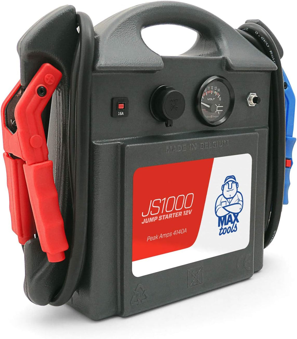MAXTOOLS JS1000 Avviatore Emergenza Portatile Professionale 1380 A 12 V 22 Ah con 4140 A di Spunto, Jump Starter, Booster, Avviatore Auto con Batteria Piombo AGM e Pinze con Luce LED