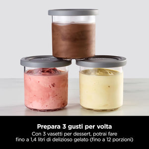 Ninja CREAMi Gelatiera, macchina per gelato e dessert congelati, 1,4 l, 3 vasetti, 7 programmi, per gelati, sorbetti, frullati, frappè, nero/argento, NC300EU