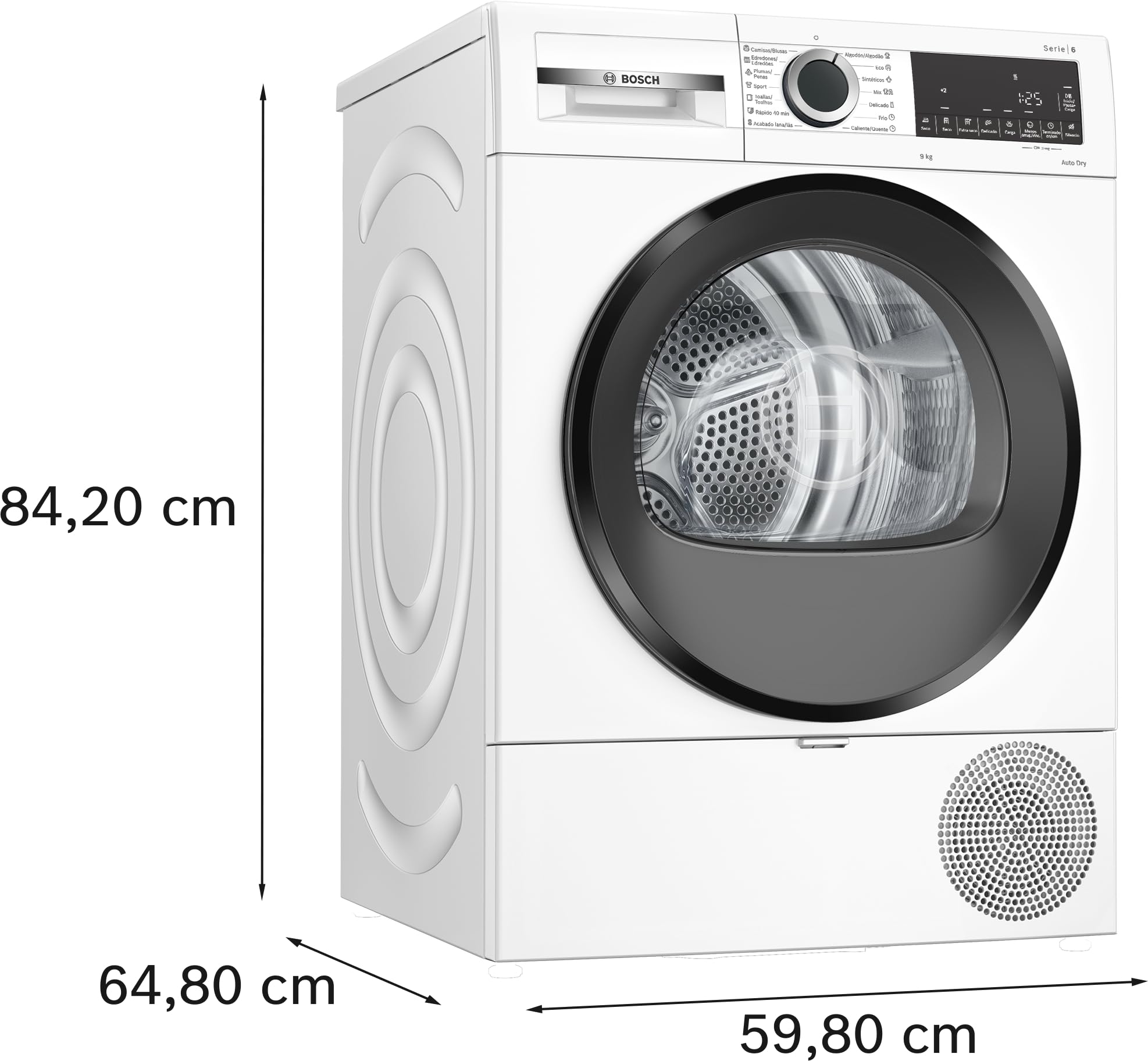 Bosch – Asciugatrice con pompa di calore, 9 kg, AutoDry, mezza carica, antirughe, bianco, WQG24200ES