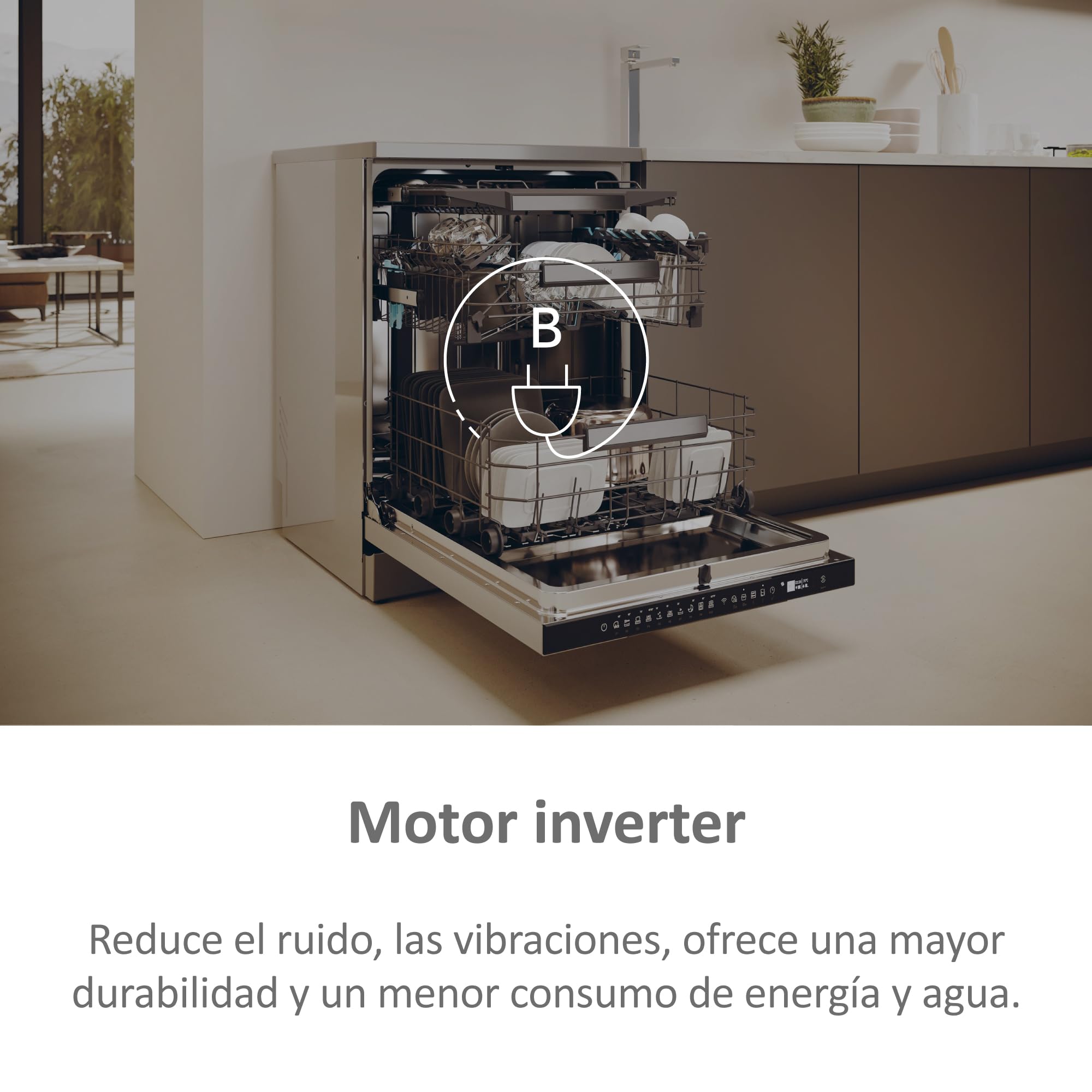 Haier I-Pro Shine Serie 5 XF 6B2M3PX - Lavastoviglie indipendente 60 cm, motore inverter, 16 posate, 3 vassoi, 10 cicli, Wi-Fi, App hOn, Maxi Tub, Powerwash, apertura automatica, 42 dB, inox