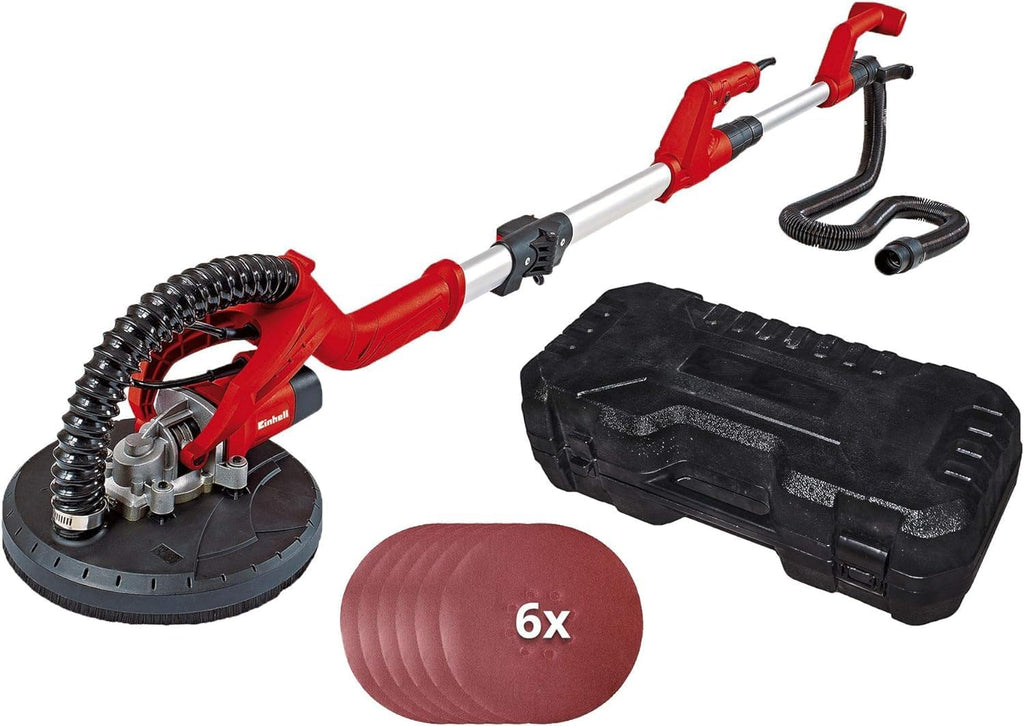 Einhell TC-DW 225 Levigatrice per muro telescopica (230-240 V, 600 W, diam. Platorello 225mm, impugnatura telescopica fino a 165 cm, attacco per aspiratore, incl. 6 carte abrasive e valigetta)