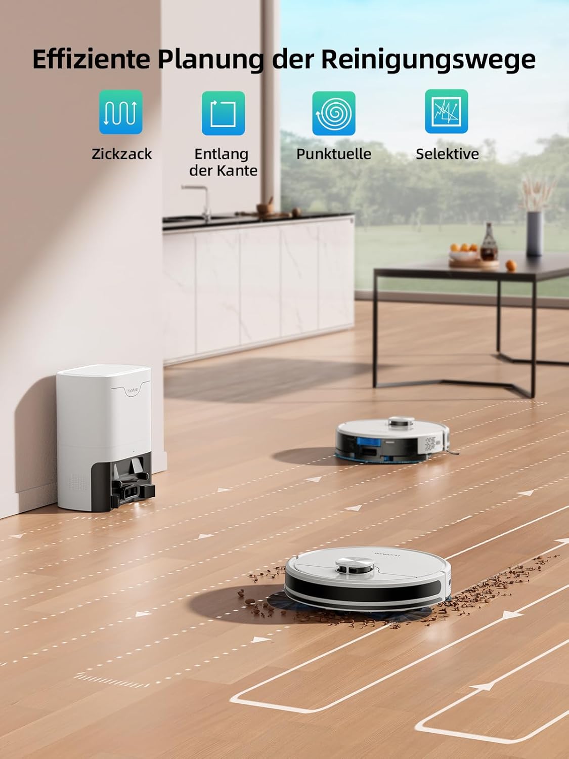 HONITURE Robot aspirapolvere Q6 SE, robot aspirapolvere 3500Pa con schede memorizzate, ideale per peli di animali, tappeti e pavimenti duri, durata 200 minuti (con stazione di aspirazione da 2,5 l)