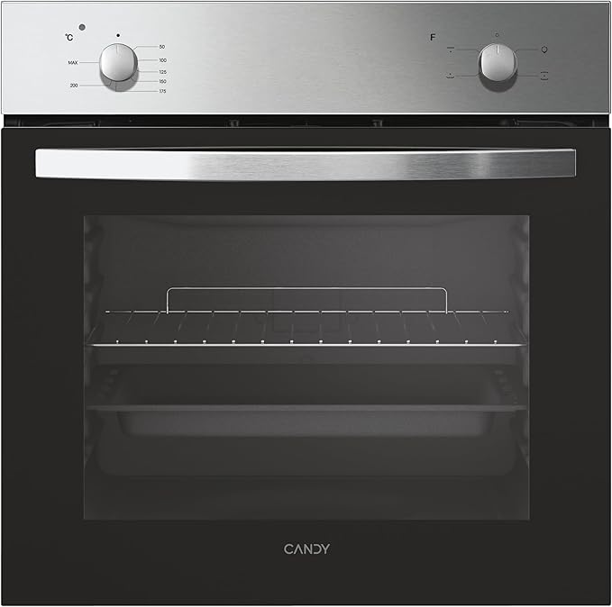 Candy FCS 100 X/E Forno Elettrico da Incasso, Statico, Capacità 70 Litri, Funzione Grill, 4 Programmi, 56.8x59.5x59.5 cm, Inox, Classe A