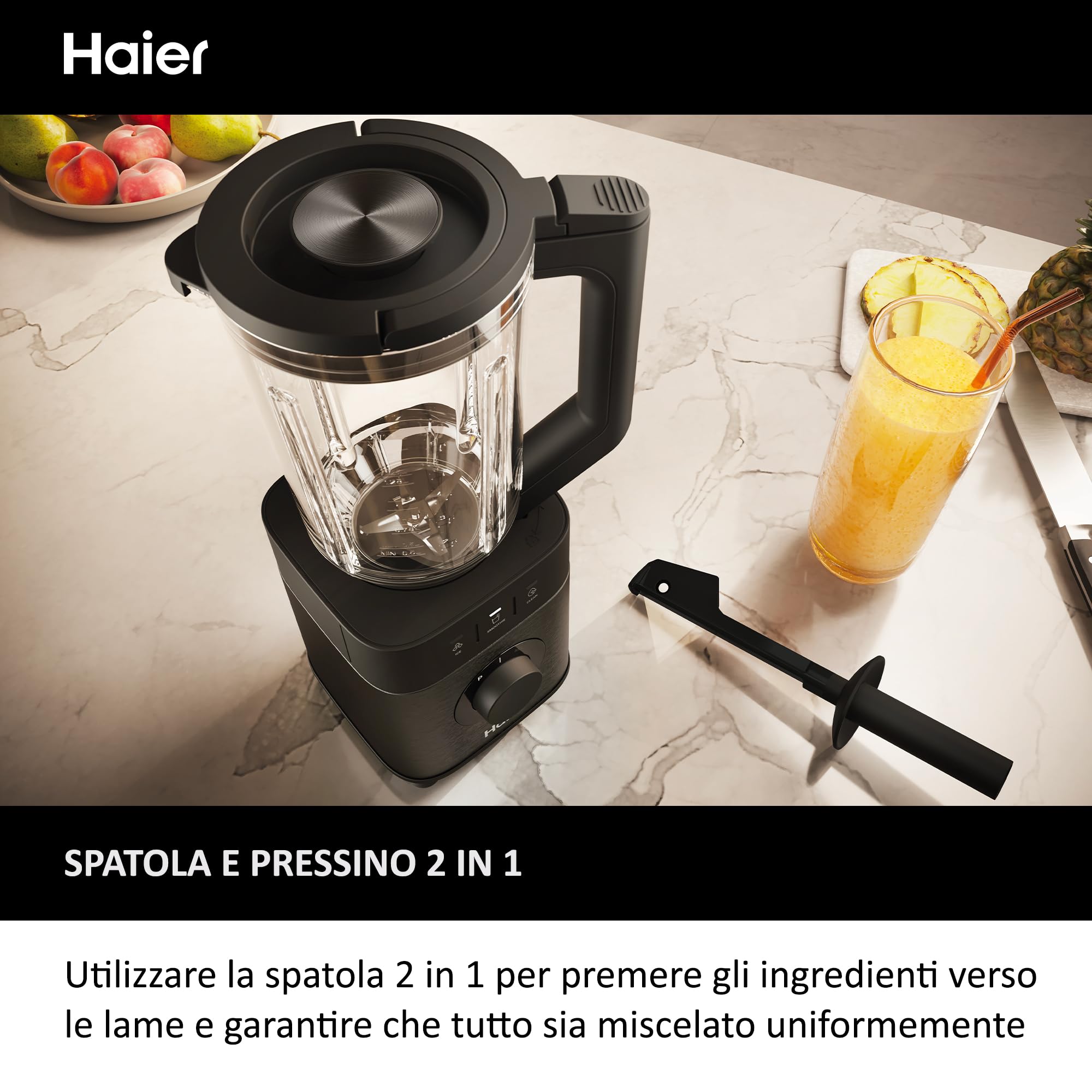 Haier Frullatore I-Master Serie 5, Funzione Ice Crush, Smoothie, 5 velocità variabili, pulizia automatica, caraffa in vetro da 1,7 L, Personal Jug 0,6 1200 W [Nero]