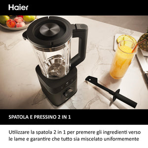Haier Frullatore I-Master Serie 5, Funzione Ice Crush, Smoothie, 5 velocità variabili, pulizia automatica, caraffa in vetro da 1,7 L, Personal Jug 0,6 1200 W [Nero]