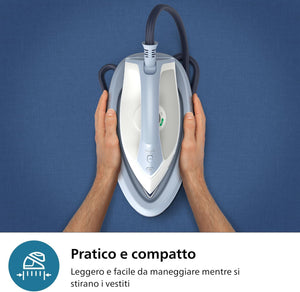 Philips Ferro da stiro con Generatore di Vapore Serie 3000, 2400W, 120g/min di Vapore Continuo, Colpo Vapore da 350g, 6 Bar, Vapore Verticale, Piastra in Ceramica, Azzurro Intenso (PSG3000/20)