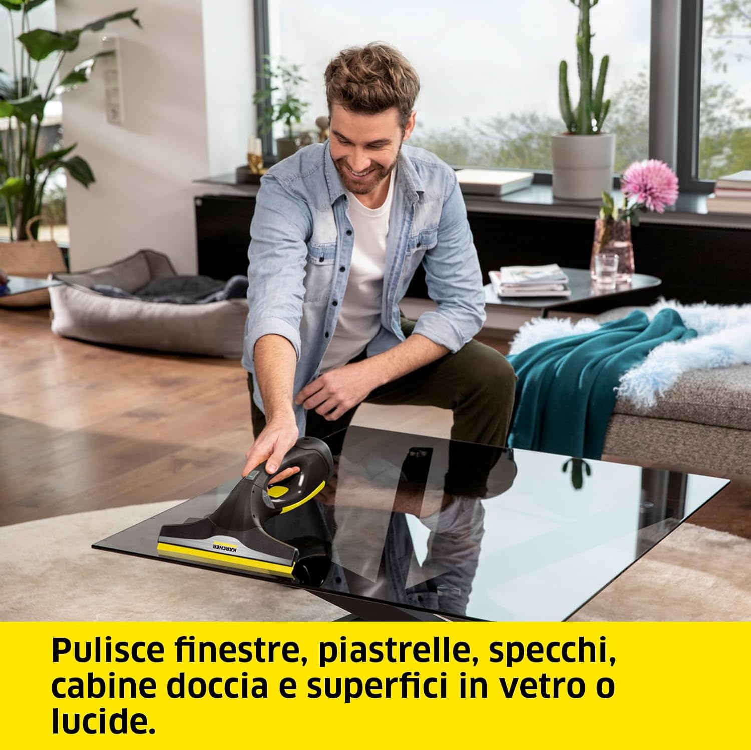 Lavavetri Aspiragocce Kärcher WV 2 Black Edition per la Pulizia di Vetri, Piastrelle, Cabine Doccia, Piani a Induzione, Serbatoio 100ml, Resa con una carica 75mq, Ampiezza Bocchetta 28cm