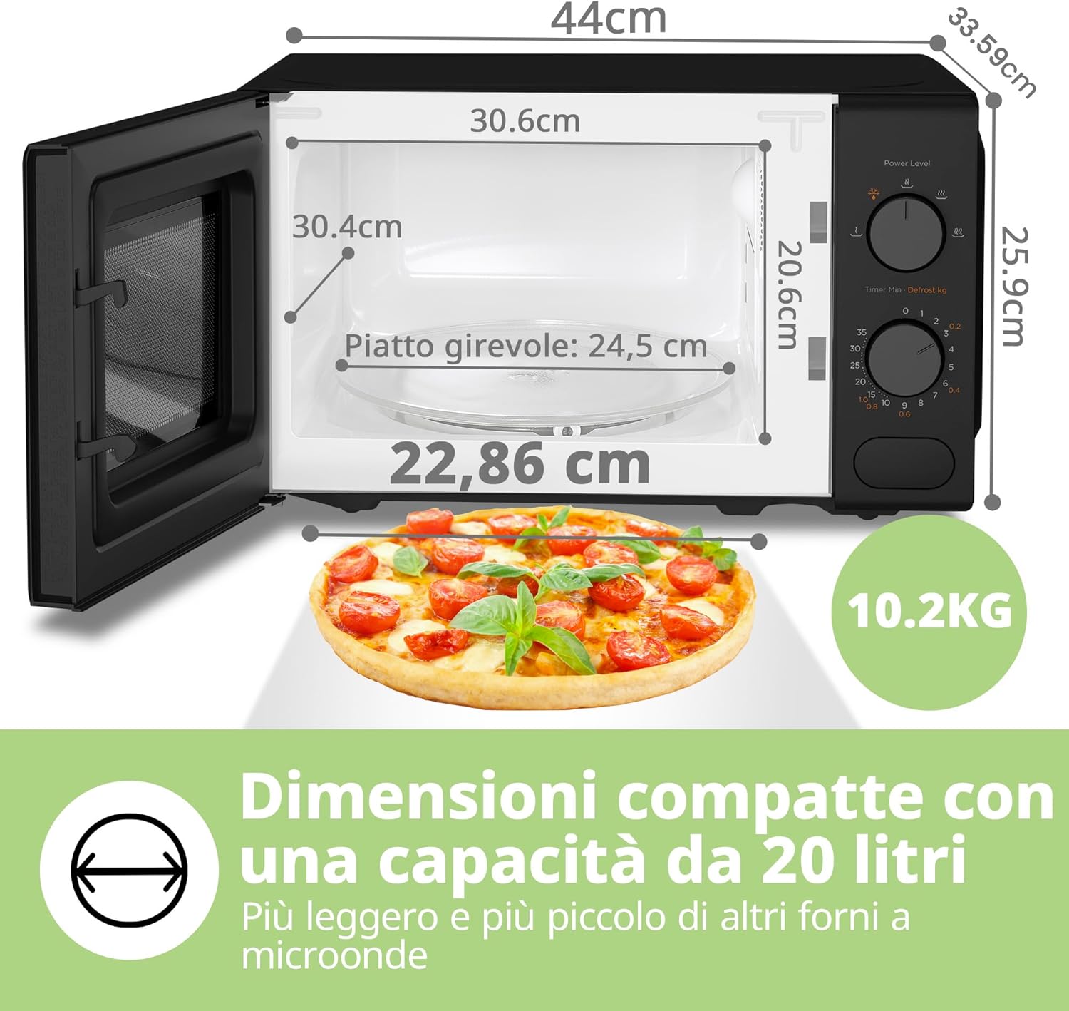 COMFEE' Forno a Microonde Nero, 20 Litri, 700 W, 5 Livelli di Potenza, Funzione di Scongelamento Rapido, Timer Manuale, Design Compatto-CM-M202CC(BK)