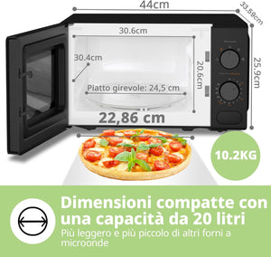 COMFEE' Forno a Microonde Nero, 20 Litri, 700 W, 5 Livelli di Potenza, Funzione di Scongelamento Rapido, Timer Manuale, Design Compatto-CM-M202CC(BK)