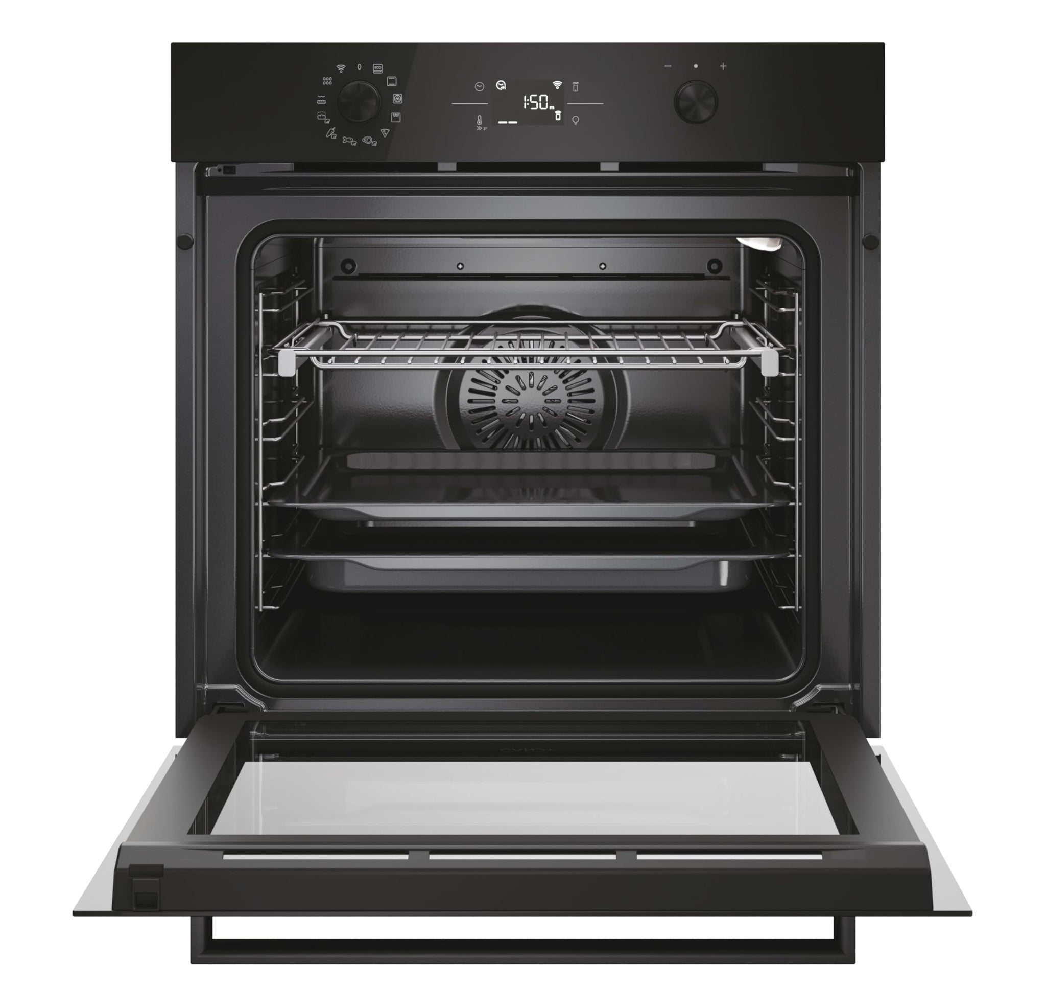 Candy C-Bake 600 CA6 NP5B3EHTB, forno multifunzione, 78 l, Wi-Fi, 2 vassoi e 1 griglia, pulizia idrolitica, convezione + ventilatore, 12 funzioni, comandi push&pull, porta doppia vetro, Full black