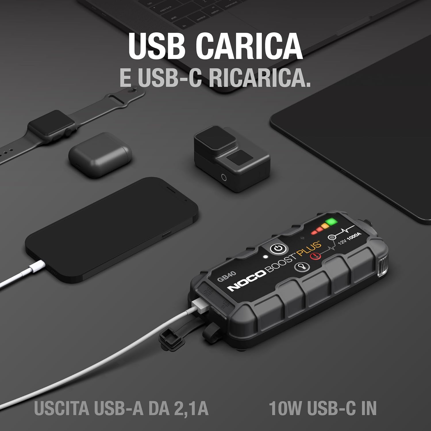 NOCO Boost GB40: Avviatore di Emergenza al Litio UltraSafe da 1000A 12V per Veicoli con Motori a Benzina fino a 6,0 Litri e Diesel fino a 3,0 Litri