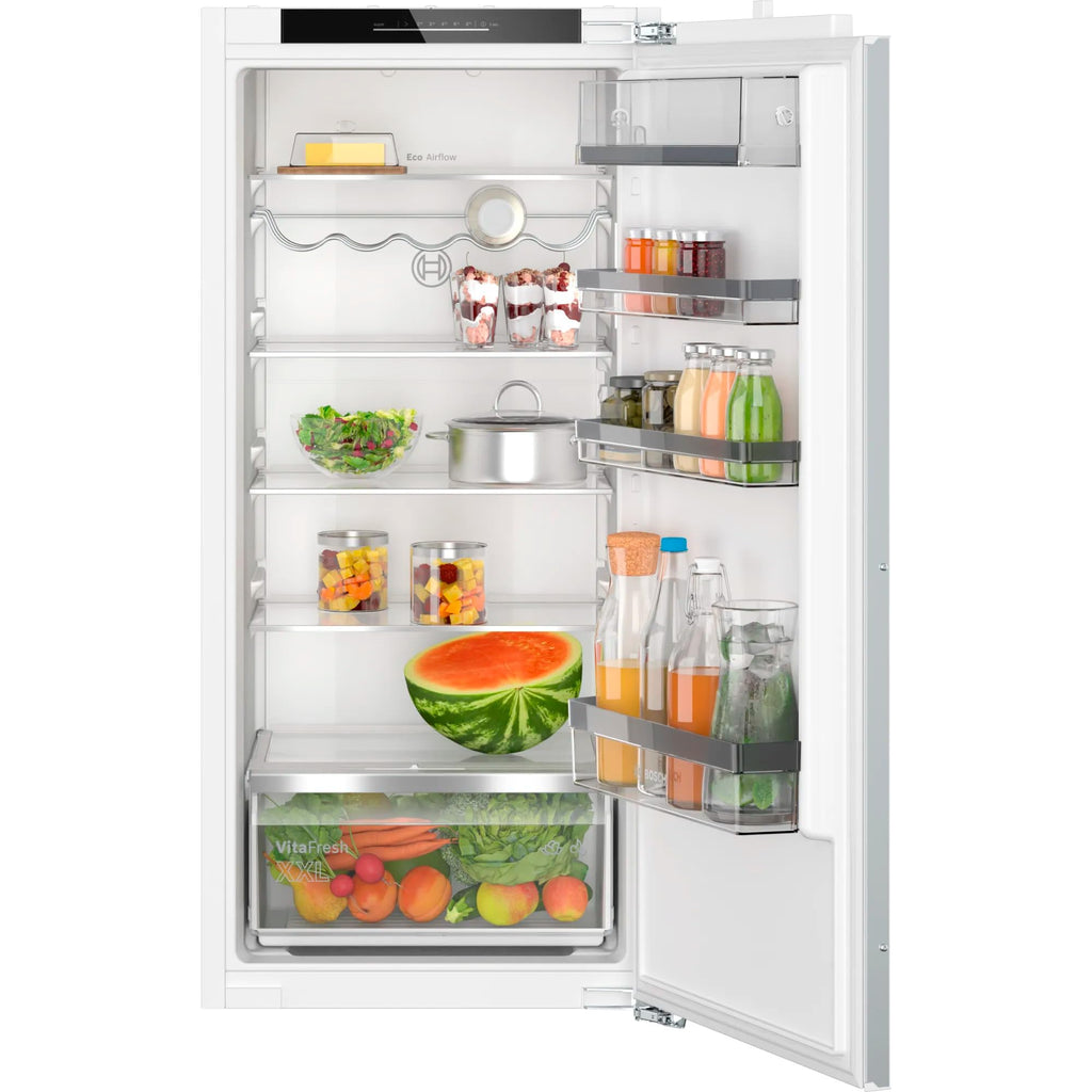 Bosch KIR41ADD1, serie 6, frigorifero da incasso, nicchia 122,5 x 56 cm, prodotto in Germania, freschezza più lunga con VitaFresh XXL, ripiani in vetro di sicurezza, molto silenzioso, raffreddamento