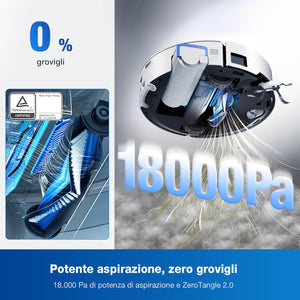 ECOVACS DEEBOT X8 OMNI Robot Aspirapolvere Lavapavimenti con Stazione Auto-Pulente, 18000Pa, Spazzola OZMO ROLLER Auto-Lavaggio Mocio Istantaneo con Acqua Calda a 75℃, Asciugatura Aria Calda, Bianco