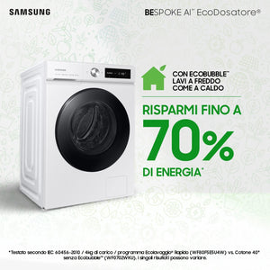Samsung Lavatrice BESPOKE AI con Ecodosatore WW11BB744DGWS3 Libera installazione, 11 Kg, 1400 RPM, Classe A, Wifi, Vapore, Carica Frontale, 60l x 85h x 60p cm, Bianca con Oblò Nero